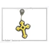 Genuine Sky-Blue Topaz Byzantine Filigree Cross Necklace: Silver oxidised & 18K Gold filled