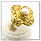 Byzantine Cross Ring: Natural Pearl, Sterling Silver 18K Gold-Filled Filigree