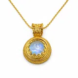 Natural Moonstone Necklace: Ancient Greek style Filigree 18K Gold-Filled Pendant
