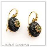 Byzantine Filigree Natural Gemstones Silver Earrings: Oxidised black and Gold-Filled silver