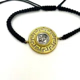 Owl Coin Tetradrachm with Greek Key Macrame Bracelet, 18K Gold Filled & Oxidized Sterling Silver