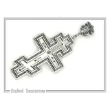 Russian type Orthodox Cross: Sky Blue Topaz, Oxidized & 18K Gold Filled Silver Byzantine Filigree