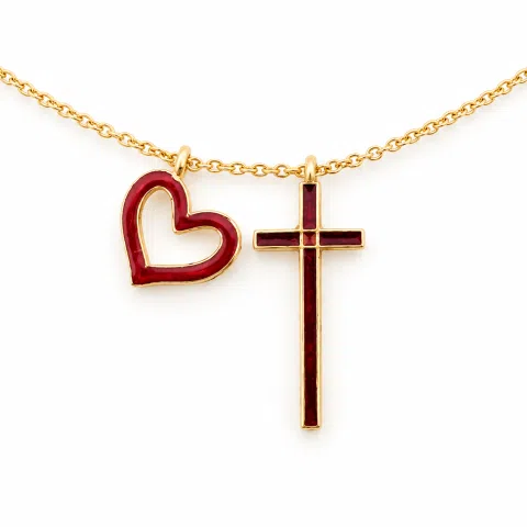 I Love Jesus Cross & Heart Minimalistic Necklace: Red Enamel, Sterling Silver 18K Gold Filled