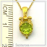 Filigree Genuine Peridot Byzantine Style Charm Necklace: 18K Gold-Filled Sterling Silver Pendant