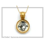 Athena Owl Tetradrachm Coin Antefix Pendant: Sterling Silver oxidised on 18K Gold-Filled Filigree Base
