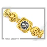 Tetradrachm Owl Coin Ancient Greek style Beaded Bracelet: 18k Gold Filled & Oxidized Sterling Silver