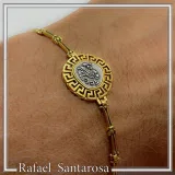 Athena Goddess Owl Tetradrachm Coin Greek Key Bracelet: Oxidized & 18k Gold Filled Sterling Silver