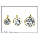 Athena Goddess Coin Pendant, Greek Museum Replica Necklace: Oxidized & 18K Gold Filled Sterling Silver