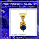 Natural Lapis Lazuli Filigree Byzantine Necklace: Sterling Silver Gold-Filled Genuine Gem Pendant