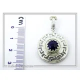 Natural Lapis Lazuli Greek Key Wreath Necklace: Sterling Silver Pendant