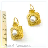 Ancient Greek Pearl Earrings: Sterling Silver 18K Gold-Filled Filigree Byzantine way Decoration