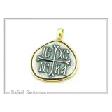 Protection Cross Pendant ICXC NIKA: Oxidized Silver Constantinato Coin on 18k Solid Gold Charm