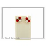 Rose Flowers minimal Stud Earrings: Red and White Alabaster Flowers, Sterling Silver 18K Gold-Filled