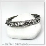 Greek Key Meander Oxidized Sterling Silver 925 Bangle Bracelet Handmade Artisan Jewelry Gift Women