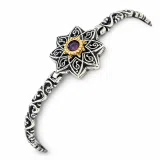 Natural Amethyst Byzantine Star Bracelet: Oxidised Sterling Silver, 18K Gold Filled Bezel
