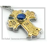 Natural Lapis Lazuli Imperial Byzantine Big Size Cross Necklace: Oxidized & 18K Gold Filled Silver
