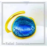 Sea Blue Transparent Enamel Adjustable Ring: Sea Rock Design Sterling Silver 18K Gold Filled