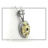 Byzantine Cross Shaped Natural Red Garnet Filigree Necklace: 18K Gold filled and oxidised Silver