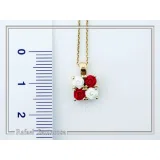 Alabaster Rose Flowers Gems Bouquet Square Necklace: Red &White Roses, Silver 18K Gold Filled.