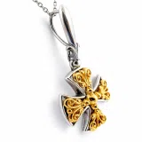 Byzantine Museum Religious Cross Pendant: 18K Gold Filled Filigree Cross on Oxidized Sterling Silver