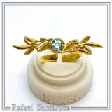 Olive Branch Adjustable Floral Ring: Natural Sky-Blue Topaz, 18K Gold Filled Sterling Silver Ring