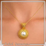 Natural Pearl Necklace: Ancient Greek style Filigree 18K Gold-Filled Pendant