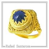 Byzantine Handcrafted Natural Lapis Lazuli Sterling Silver Ring: 18k Gold Filled