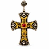 Byzantine Religious Christian Cross Necklace: Natural Garnet, Oxidized & 18K Gold filled Sterling Silver