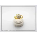 Greek Macedonian Sun Adjustable Statement Ring: Sculptured Marble, Zircon, 18K Gold-Filled Sterling Silver