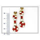 Red & White Alabaster Rose Flowers Shaped Gems Drop Earrings: Gold-Filled Sterling Silver