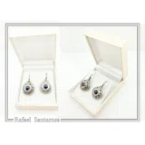 Lapis Lazuli Earrings Byzantine Ornaments Decorated with Filigree Bezel: Oxidized and Gold-Filled Sterling Silver