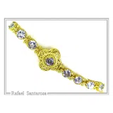 18K Gold Beaded Bracelet Handcrafted Byzantine Cross Filigree: Natural Genuine Sky-Blue Topaz Gemstones