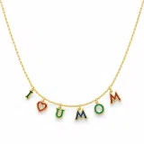 I LOVE U MOM Charm Personalised Necklace: Sterling Silver 18K Gold Filled Enamel Colored