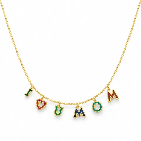 I LOVE U MOM Charm Personalised Necklace: Sterling Silver 18K Gold Filled Enamel Colored