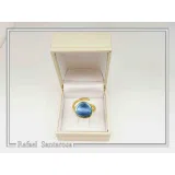 Sea Blue Transparent Enamel Adjustable Ring: Sea Rock Design Sterling Silver 18K Gold Filled