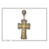 Byzantine Cross Necklace: 18k Gold Filled Filigree Silver Decoration on Oxidized Sterling Silver base
