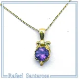 Natural Amethyst Byzantine Delicate Charm Necklace: Filigree Sterling Silver Bezel 18K Gold-Filled
