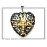 Byzantine Maltese Knights Cross Holy Heart Pendant: Oxidised and 18K Gold Filled Sterling Silver