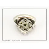 Natural Peridot Byzantine Ring: Oxidised and Gold-Filled Filigree Sterling Silver Statement Ring