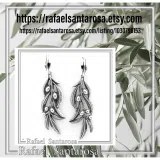Olive Leaf Branch Drop Earrings Greek Mythology Peace Symbol: Oxidized Sterling Silver