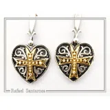 Maltese Knights Cross Holy Heart Earrings: Oxidized Sterling Silver and Gold-Filled