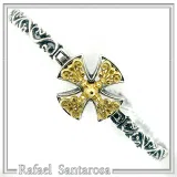 Byzantine Filigree Cross Bracelet: Oxidized and 18K Gold Filled Sterling Silver
