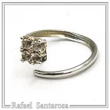 Sterling Silver Adjustable Minimal Square Ring with Four 3mm White Topaz Brilliant Cut Stones
