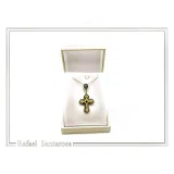 Genuine Sky-Blue Topaz Byzantine Filigree Cross Necklace: Silver oxidised & 18K Gold filled