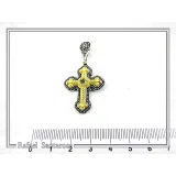 Genuine Sky-Blue Topaz Byzantine Filigree Cross Necklace: Silver oxidised & 18K Gold filled