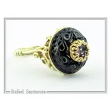 Natural Amethyst Black and Gold Byzantine Ring: 18K Gold Filled & Oxidized Sterling Silver