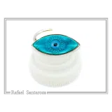 Evil Eye Protection Talisman Adjustable Ring: Transparent Coloured Enamel on Sterling Silver, Talisman Jewelry