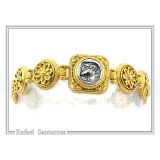 Tetradrachm Owl Coin Ancient Greek style Beaded Bracelet: 18k Gold Filled & Oxidized Sterling Silver