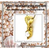 18K Solid Gold Byzantine Handmade Filigree Natural Pearl Pendant: Jewelry for her