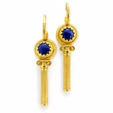 Natural Lapis Lazuli Greek Column Museum Earrings: Sterling Silver 18K Gold Filled Filigree Bezel